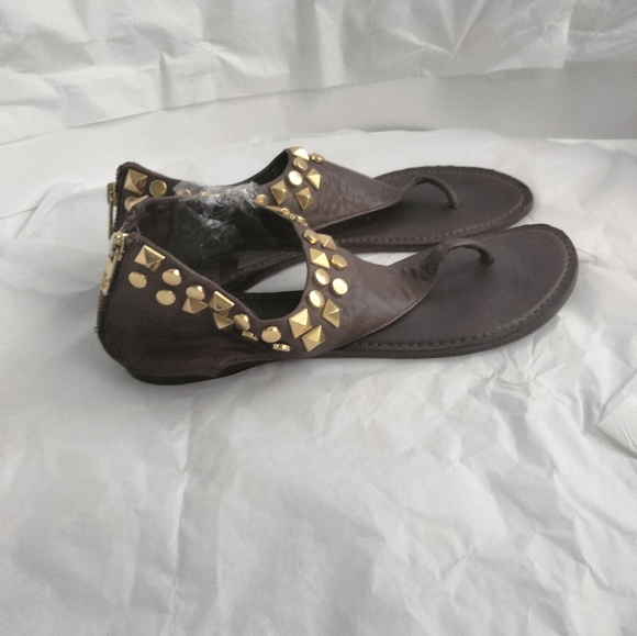 Tory Burch brown gladiator gold stud sandal size 7.5M - Picture 14 of 15